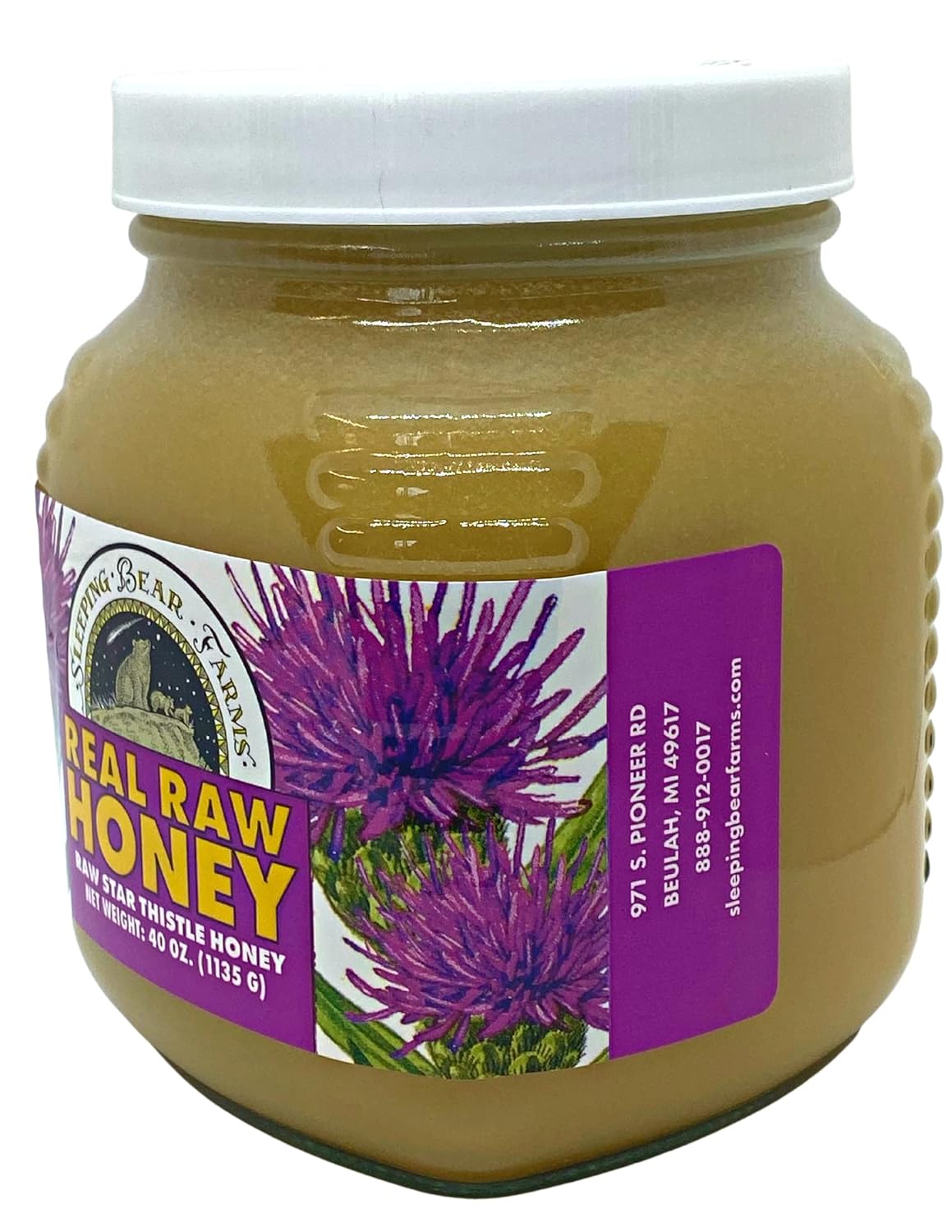 Sleeping Bear Farms 2.5lbs. Miel cruda cosechada por nuestros apicultores, de nuestras colmenas empaquetadas en vidrio