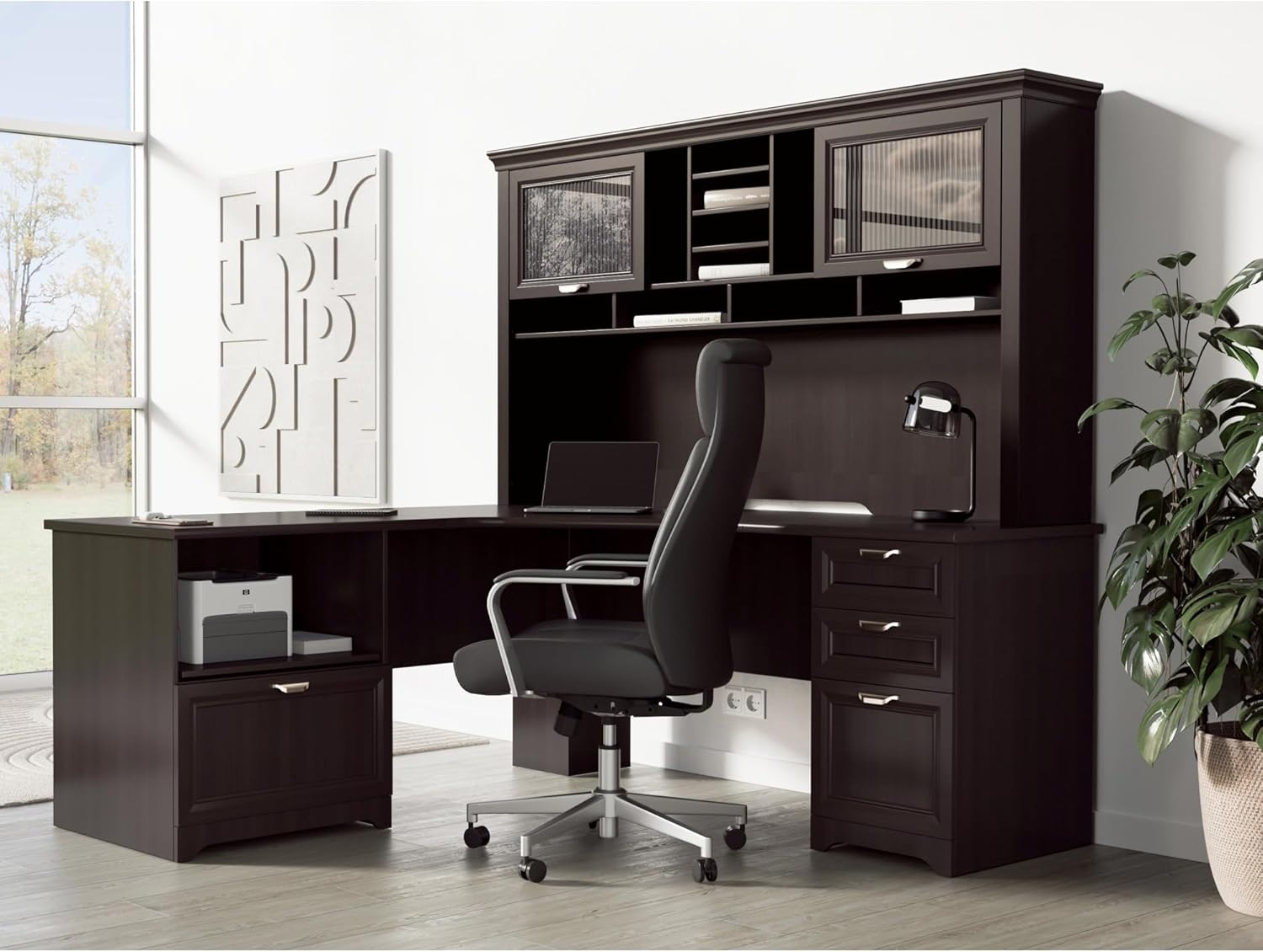 Realspace Magellan Performance – Carcasa para escritorio esquinero en forma de L, 71 pulgadas de ancho, color espresso