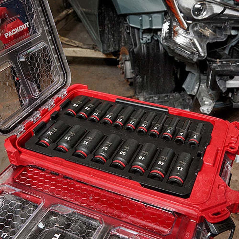 Compatible con Milwaukee 49-66-6801 Shock Wave 38″ Impact Duty Socket MM Packout Set – 19 PC, Dimensiones (LxWxH) (in) 16.2 x 9.8 x 2.5