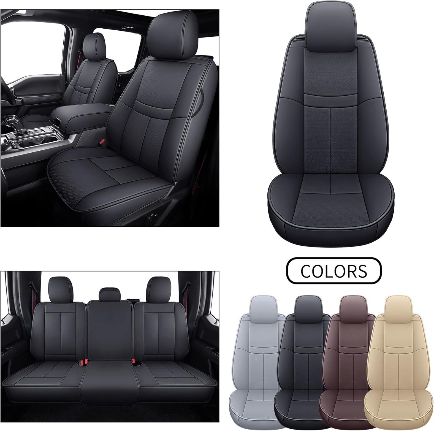 TOMIC Juego completo de fundas de asiento de automóvil con funda de cojín de cuero impermeable para camioneta para camioneta compatible con Ford