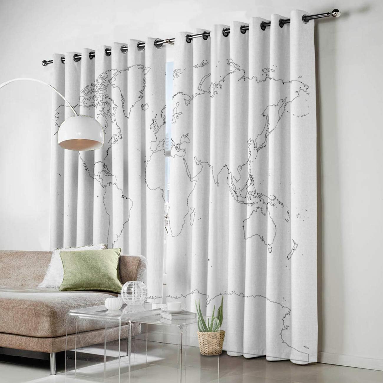 Blackout Curtains Thermal Insulated World Map Solid Pattern Metal Grommet Elegant Room Drapes Window Curtain for Bedroom Living Room 40×84 Inch x2