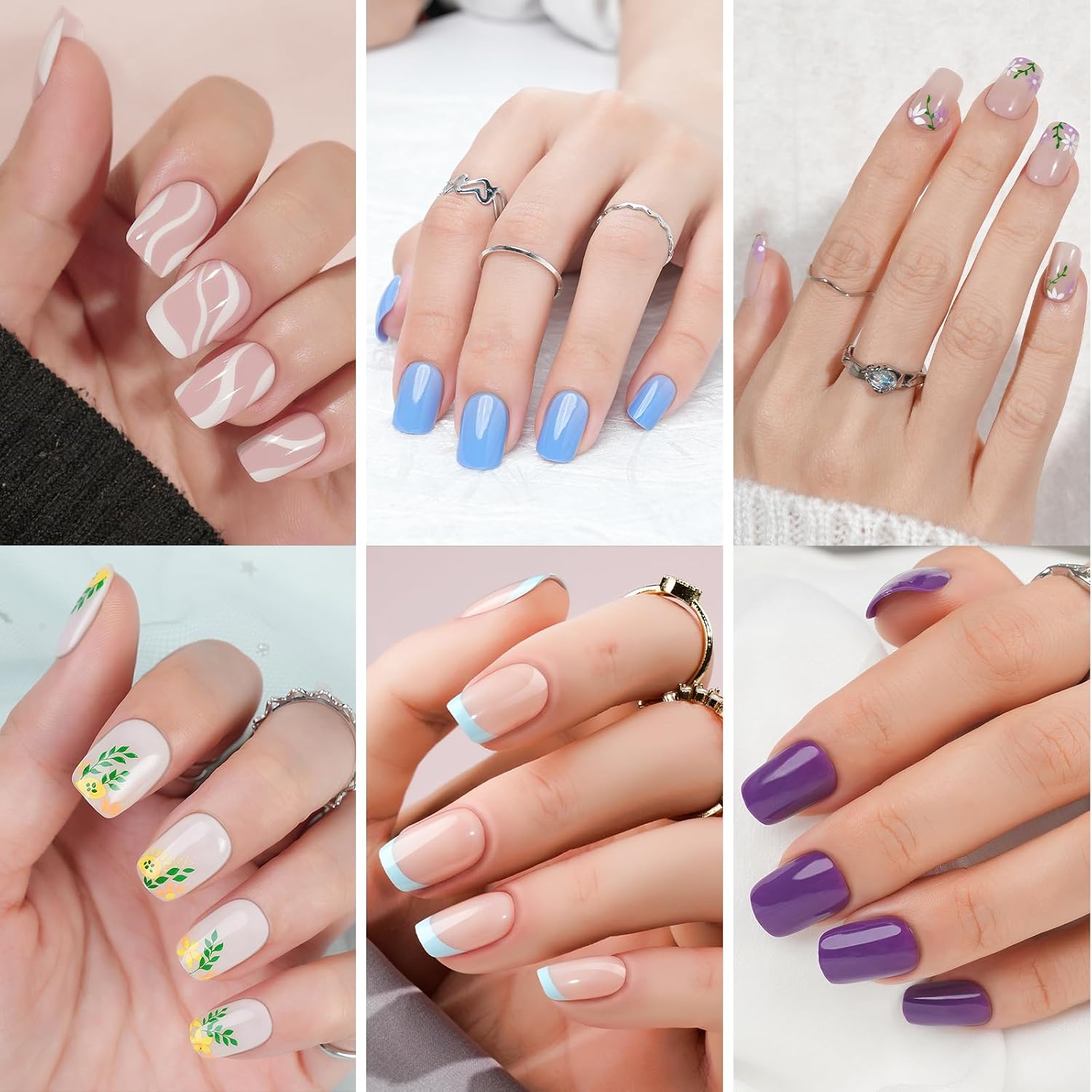 Jofay Fashion – Juego de 10 puntas de uñas (240 piezas) de uñas acrílicas de gel suave, color nude, rosa, flor francesa, uñas postizas cuadradas