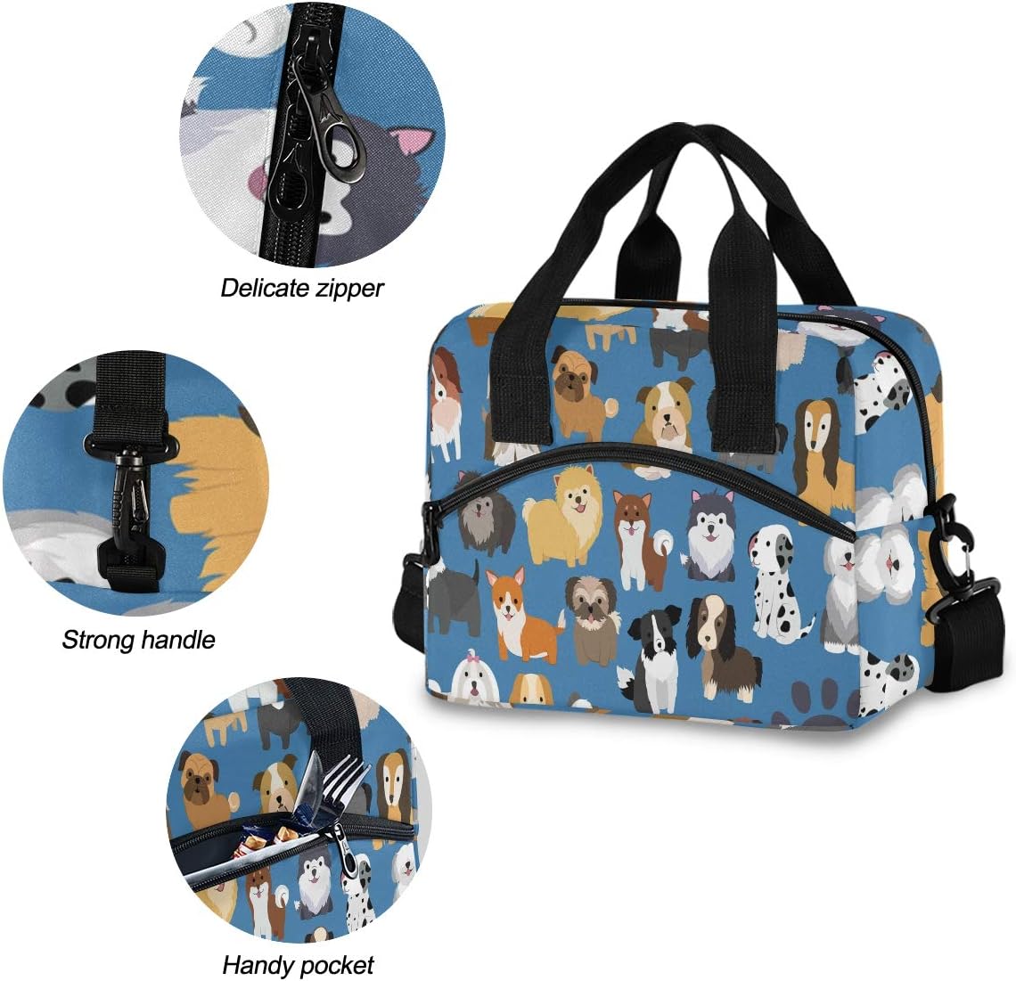 Juego de bolsas de almuerzo para perros y cachorros para mujeres, bolsa de almuerzo de animales de dibujos animados, bolsa de almuerzo, resistente