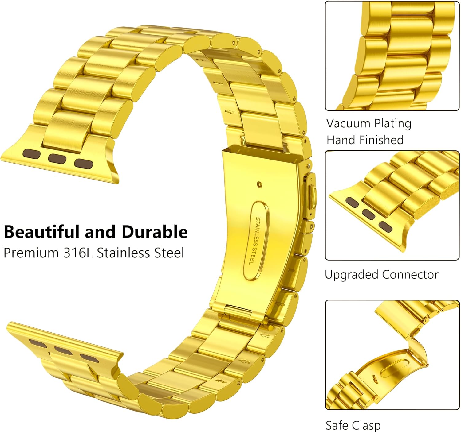 Compatible con Apple Watch Band de 1.772 pulgadas, 1.732 pulgadas, 1.654 pulgadas, 1.614 pulgadas, 1.575 pulgadas, 1.496 pulgadas, correa de metal