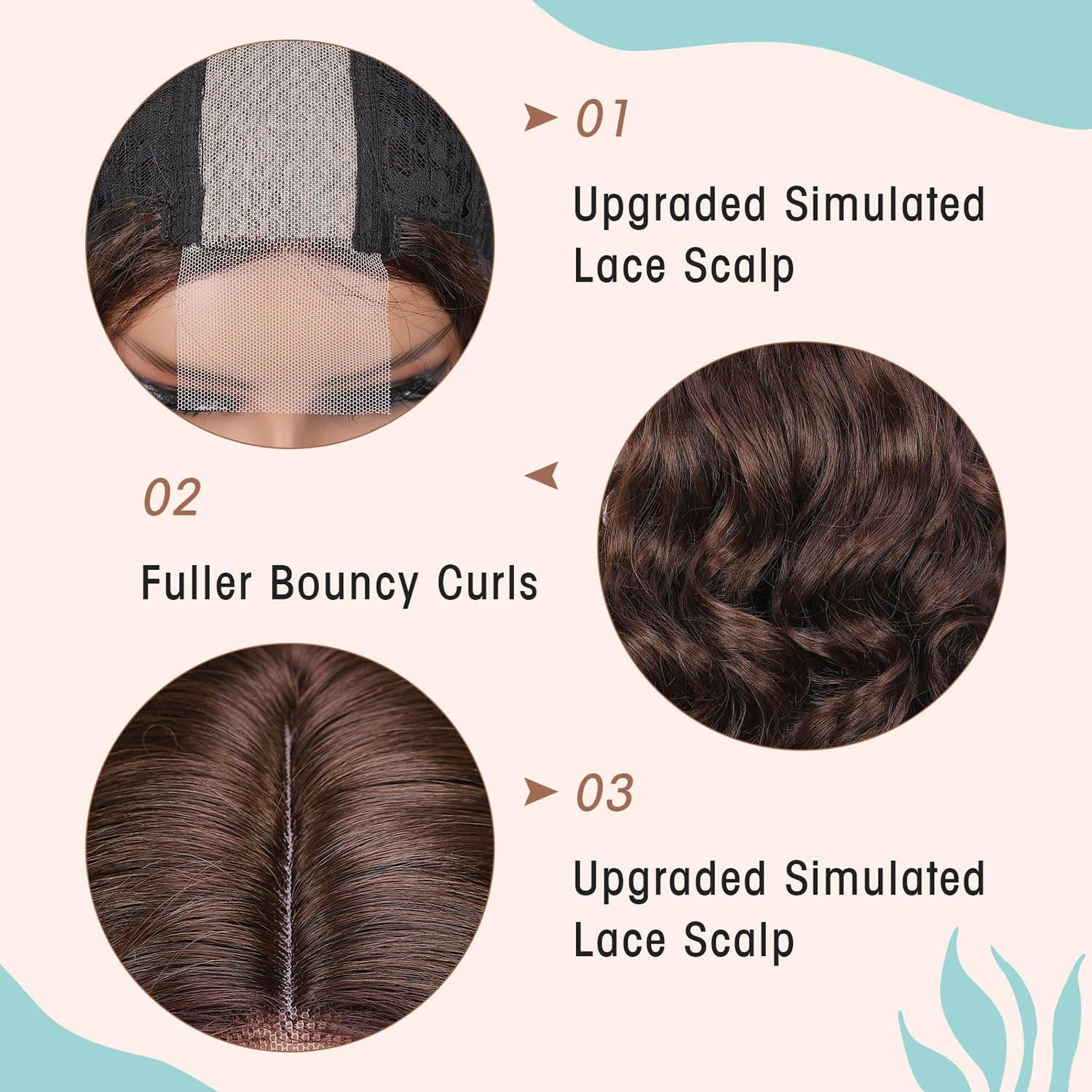 FAVE Peluca corta ondulada hasta el hombro, pelucas estilo Bob de 16 pulgadas, parte media, pelucas marrones para mujeres negras, peluca sintética