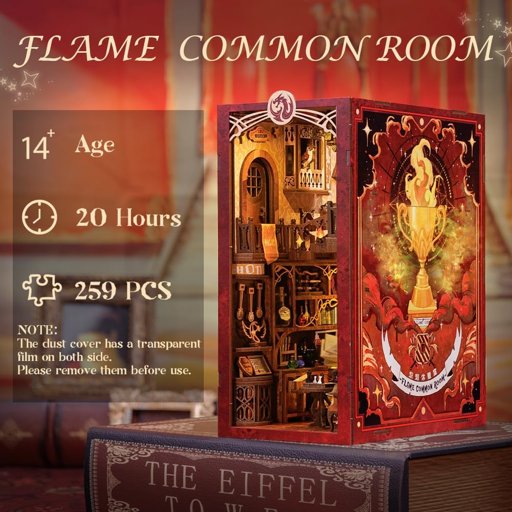 Cutefun Habitación común de llamas, sala común de nebulosa, kits de rincón de libros para adultos – Casa de muñecas de madera – Rompecabezas 3D con