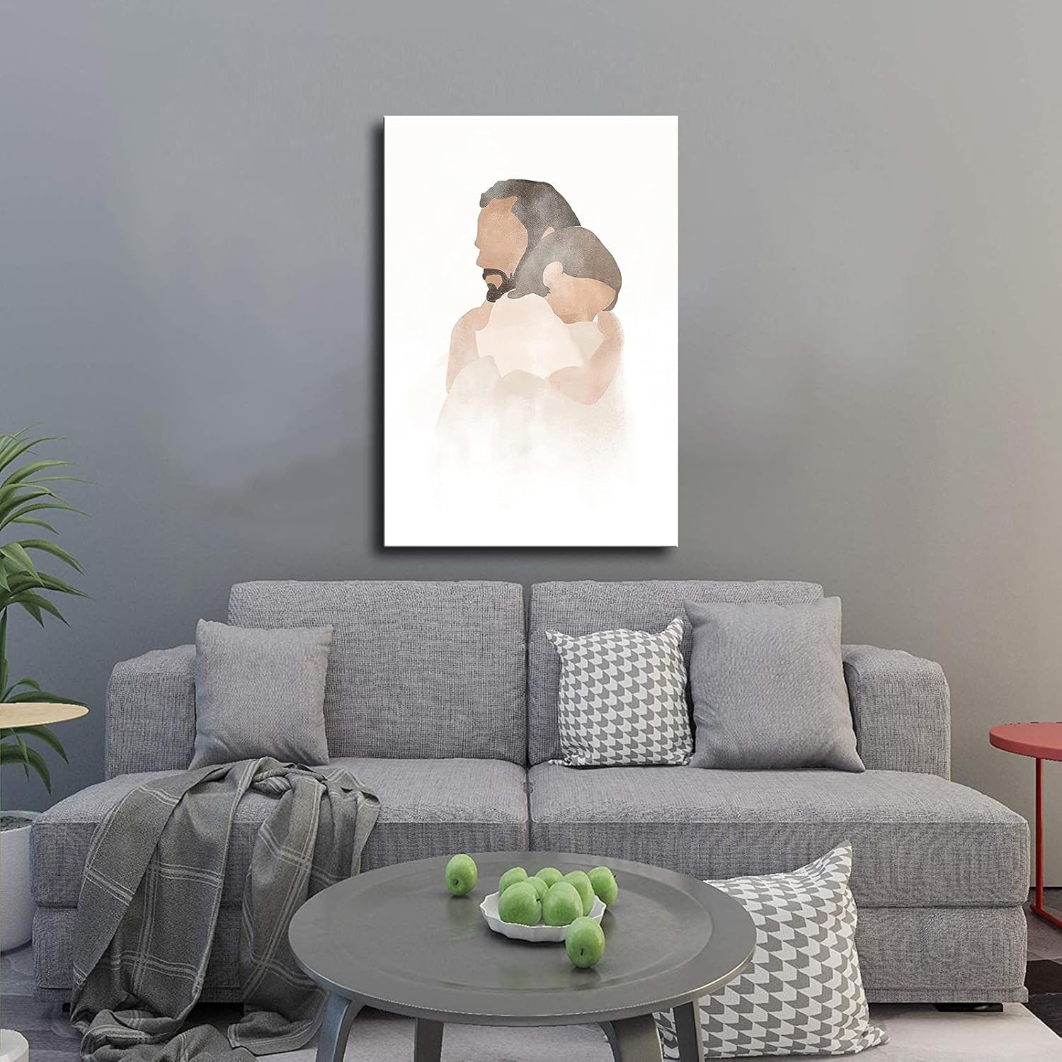 Póster de acuarela de Jesús cristiano sosteniendo un niño, retrato abstracto de Jesús para sala de estar, oficina, póster moderno para decoración de
