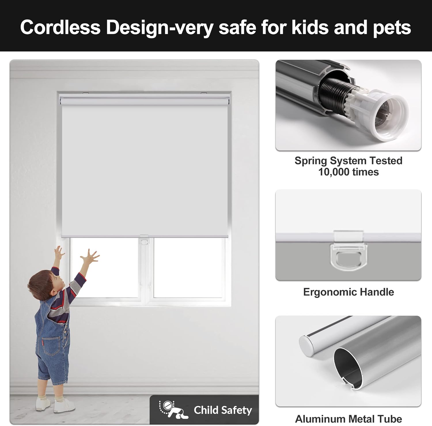 BERISSA Persianas enrollables opacas para ventanas, sin cordón, con protección UV, ahorro de energía, oscurecimiento de habitación, para ventanas,