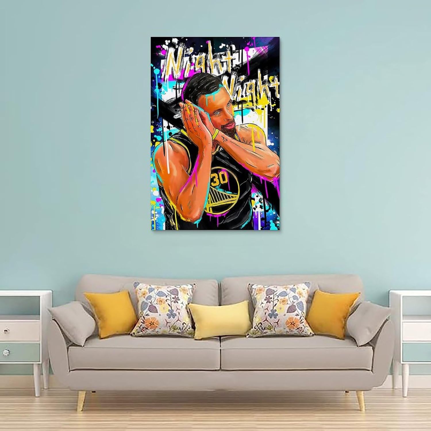 Ebxozp Steph Curry Night – Lienzo de baloncesto para dormitorio de niños, decoración del hogar, regalo para amigos, 24 x 36 pulgadas (23.6 x 35.4 in)