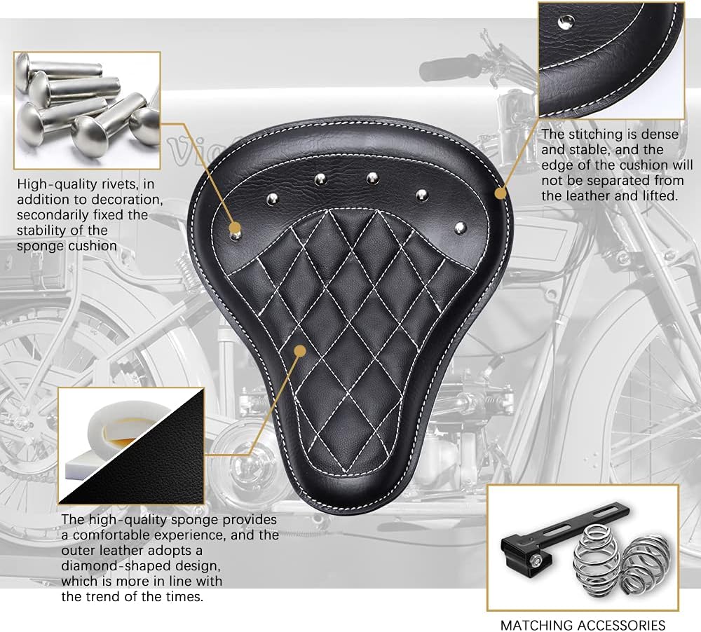 Cojín de motocicleta negro para asiento individual compatible con Honda Rebel 250 300 500 Refit Bobber (negro-rombo)