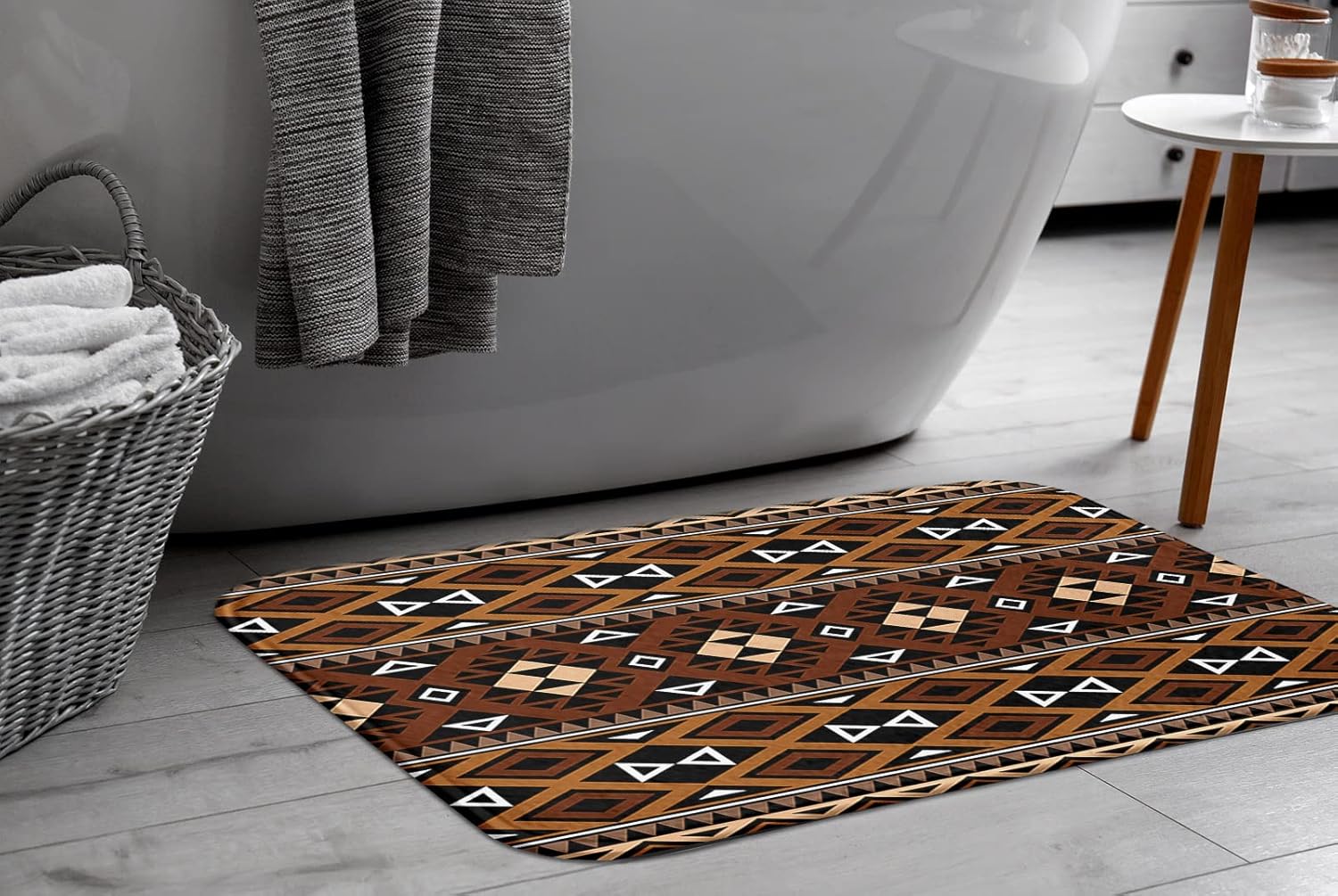 Britimes Tapetes de baño para baño, alfombras de baño occidentales, antideslizantes, diseño bohemio, diseño azteca, marrón, retazos, cubierta