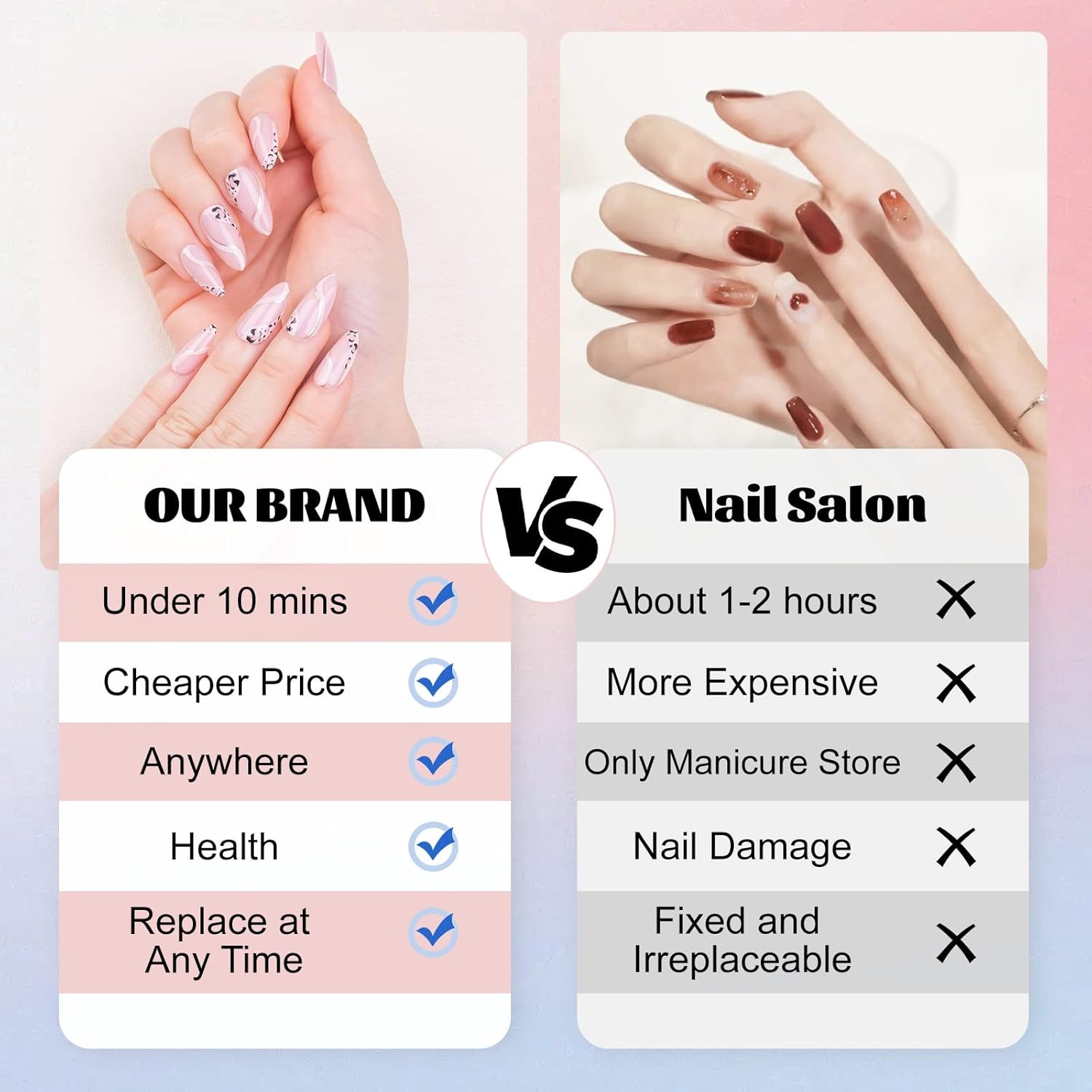 Uñas postizas a presión con diseño de leopardo rosa medio, almendra para mujer, ajuste natural, uñas adhesivas acrílicas reutilizables, 24 unidades