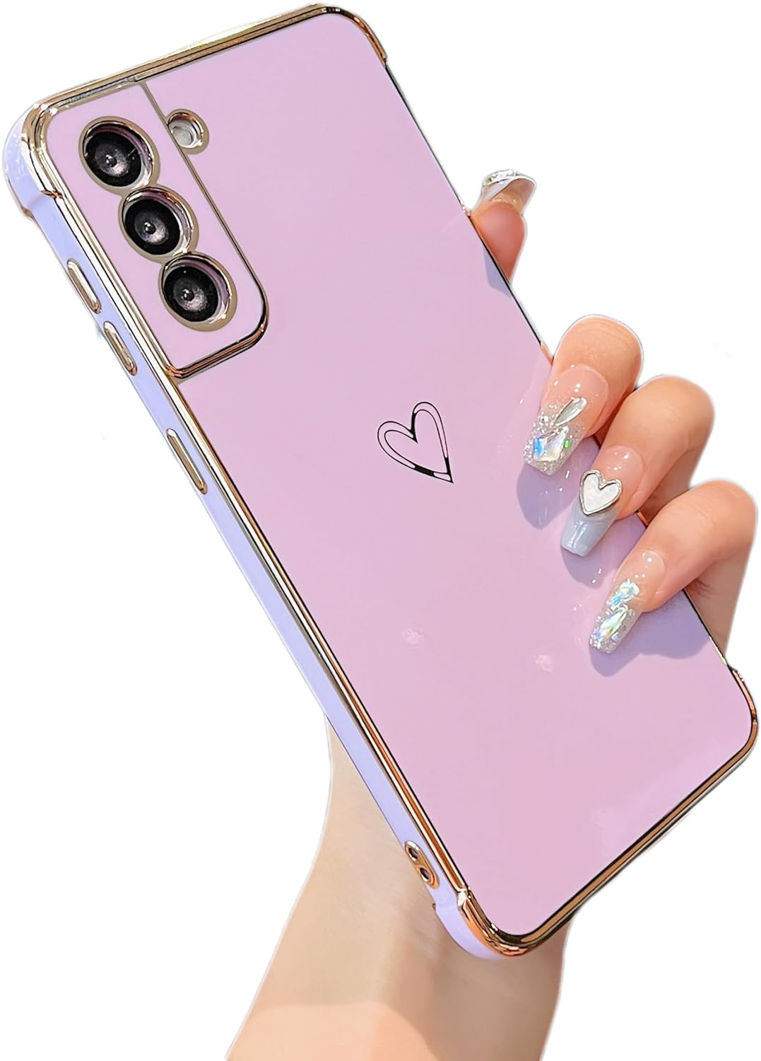 ZTOFERA Funda para Samsung Galaxy S21 5G, lindo borde chapado con patrón de corazones de amor con protección de lente de cámara, funda para Galaxy