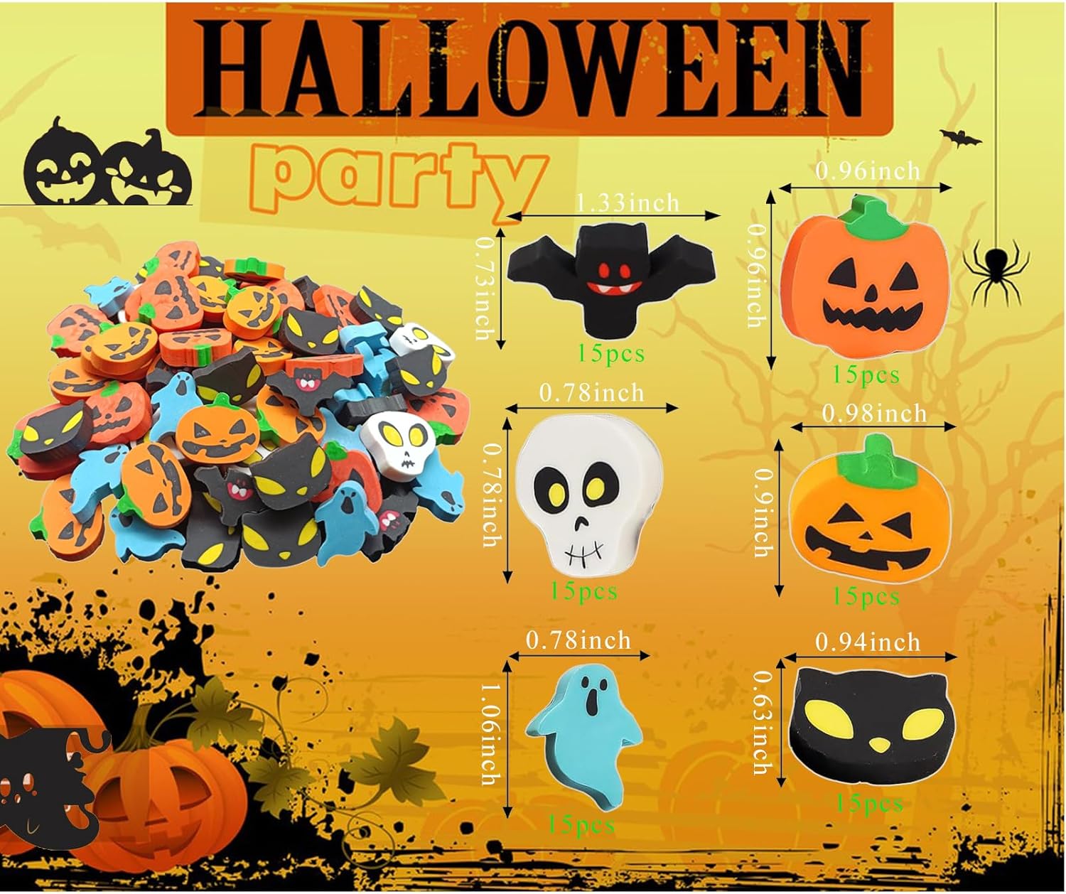 90 borradores de Halloween para niños, calabaza 3D, fantasma, esqueleto, murciélago, gato, mini borrador de goma novedoso para niños, estudiantes,