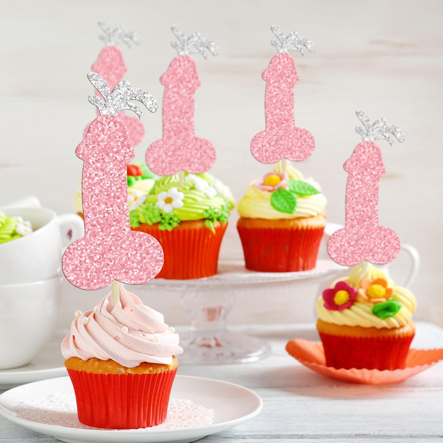 24 piezas de decoración de cupcakes para despedida de soltero con purpurina rosa, para despedida de soltera, decoración de pasteles para boda,
