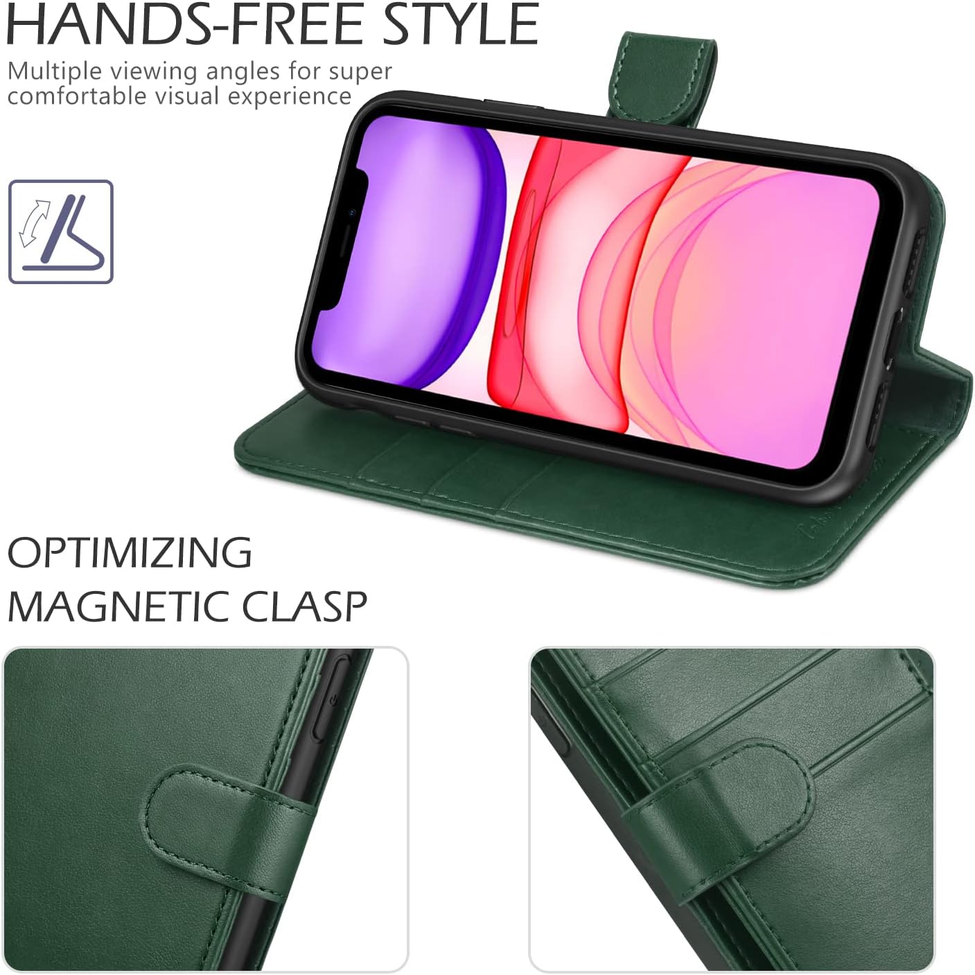 TUCCH Funda tipo cartera para iPhone 11 Pro Max, ranura magnética para tarjetas con bloqueo de radiofrecuencia automática y bloqueo RFID, funda de
