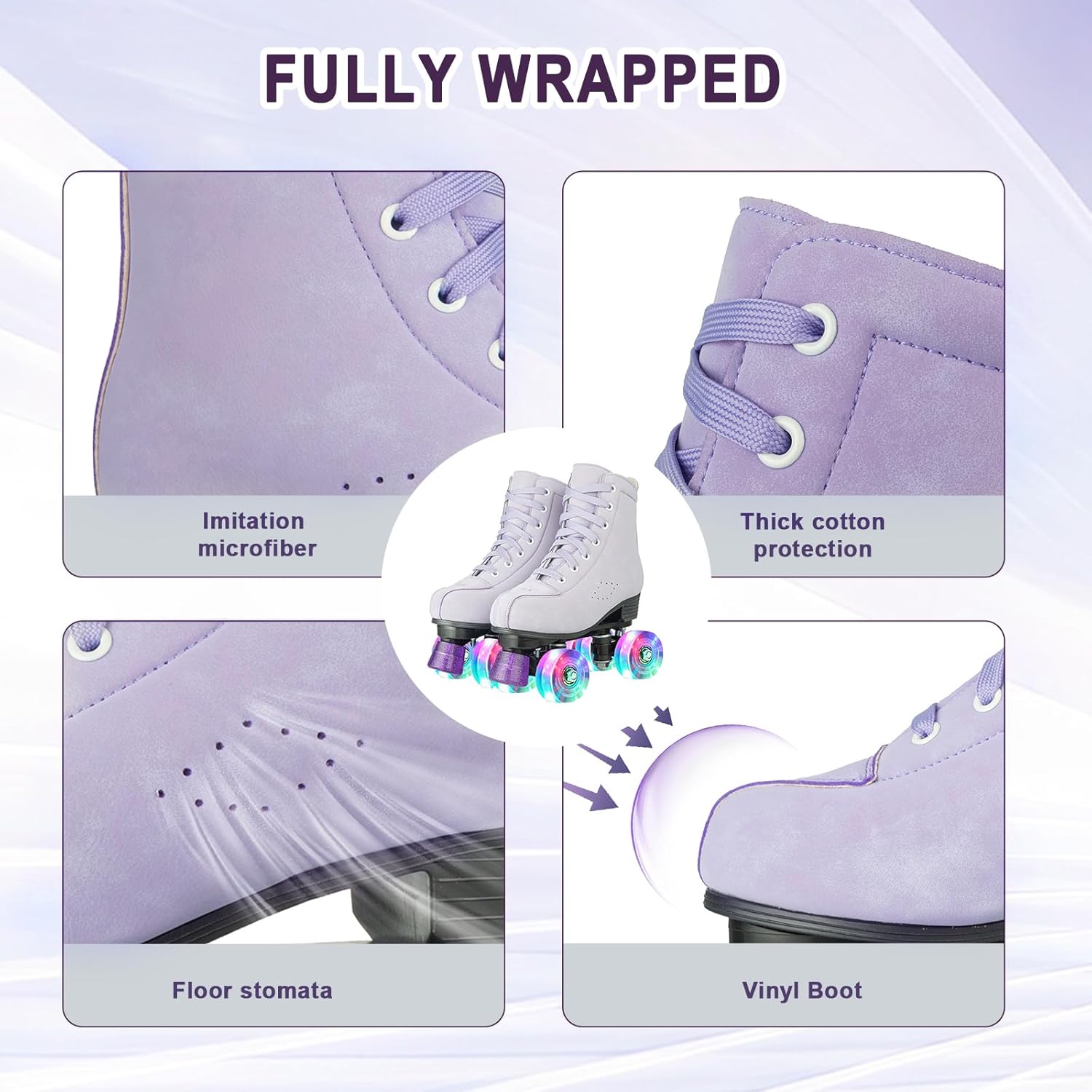 Silvertree Patines de ruedas para mujeres y hombres, de piel sintética, para adultos, patines Derby con ruedas iluminadas, cuatro ruedas brillantes,