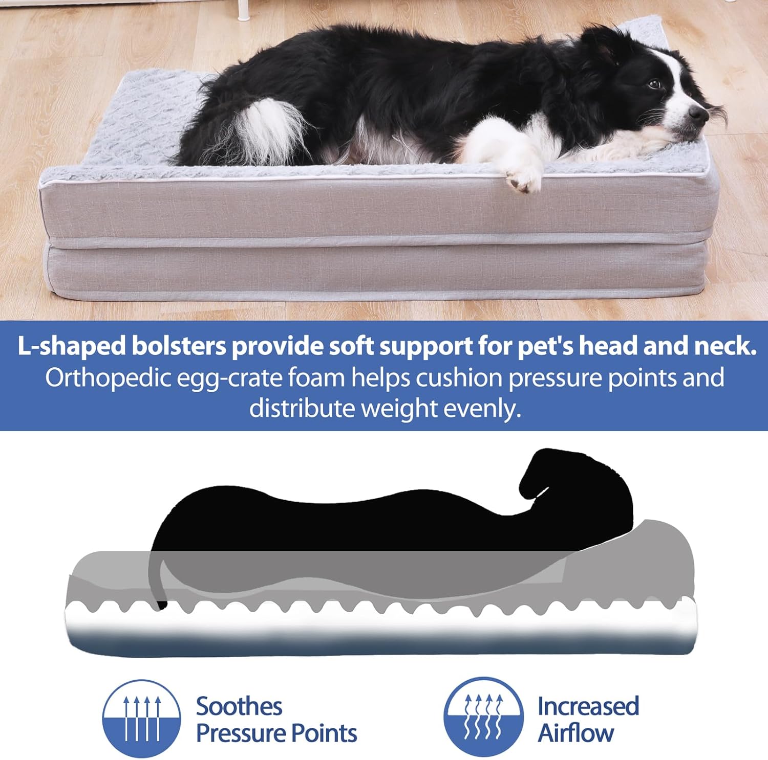 Chez Paw Cama ortopédica para perros extra grandes, camas para perros XL con cómodos refuerzos, cama impermeable extragrande para perros con funda