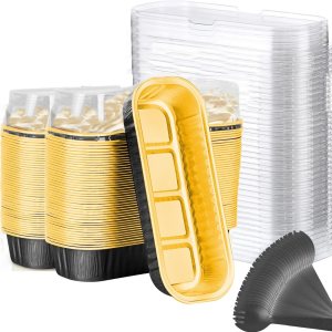 Findful Mini moldes para hornear pan con tapas y cucharas (paquete de 100 unidades, 6.8 onzas), moldes rectangulares de papel de aluminio para Findful Mini moldes para hornear pan con tapas y cucharas (paquete de 100 unidades, 6.8 onzas), moldes rectangulares de papel de aluminio para