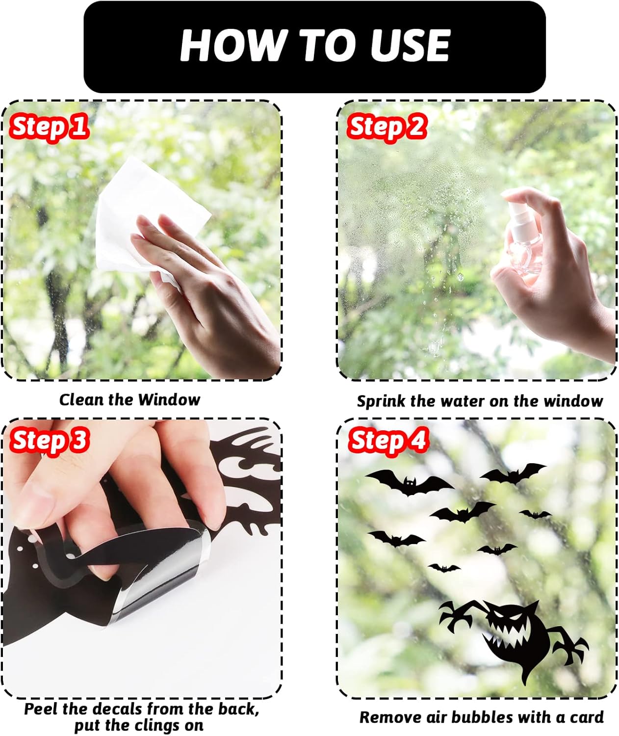 Decoraciones grandes para ventana de Halloween, bruja malvada, se aferra de Halloween, silueta aterradora, póster de ventana, calcomanías de terror