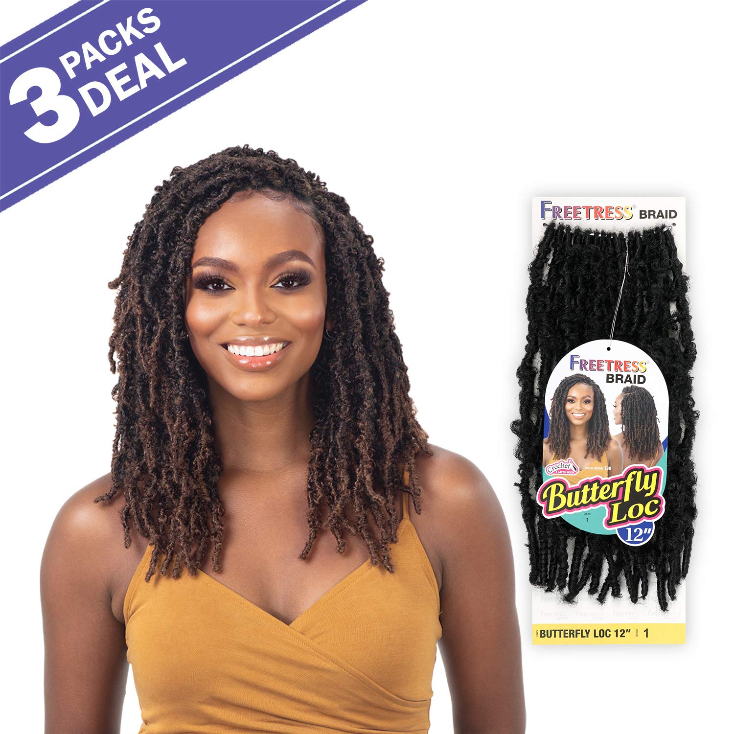 Shake N Go FreeTress – Trenzas de ganchillo Butterfly Loc de 12 pulgadas (paquete de 3, 2)