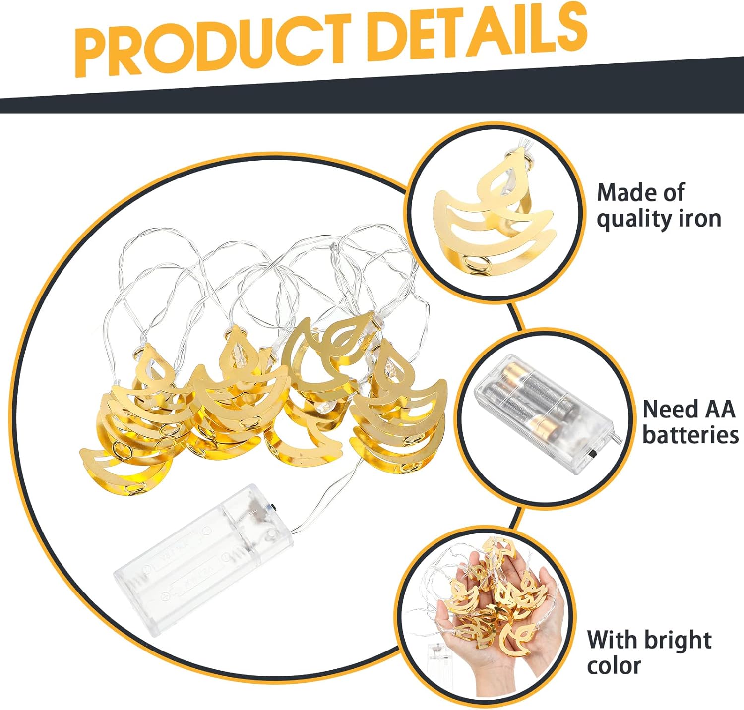 Tarpop Guirnalda de luces Diwali de 5.4 pies, luces decorativas de color blanco cálido, luces LED para festivales, luces de hadas Diya para Diwali,
