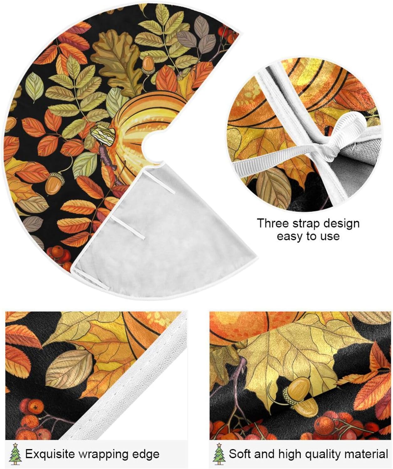 Hojas de otoño, calabazas de arce, decoraciones para árbol, falda de árbol lavable de 35.4 pulgadas, decoración de árbol de Navidad de otoño