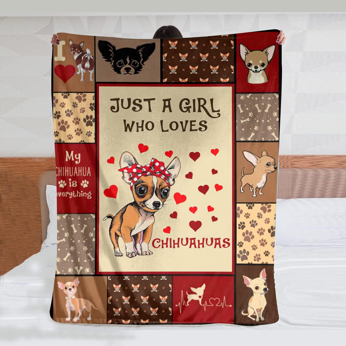 Manta con texto en inglés Just A Girl Who Loves Chihuahuas, manta decorativa de perros lindos, regalos para niñas, súper cálida, suave y ligera,