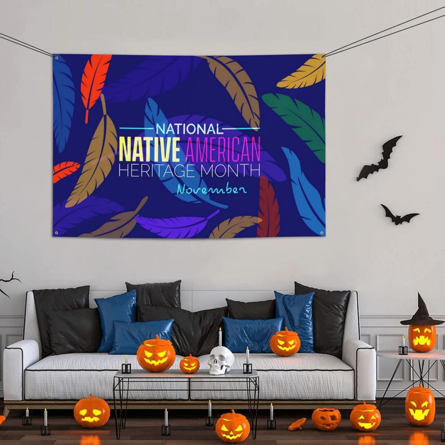 Póster del Mes de la Herencia Nativa Americana, telón de fondo festivo, decoración de fondo grande, decoración del hogar para fiesta, pancarta de