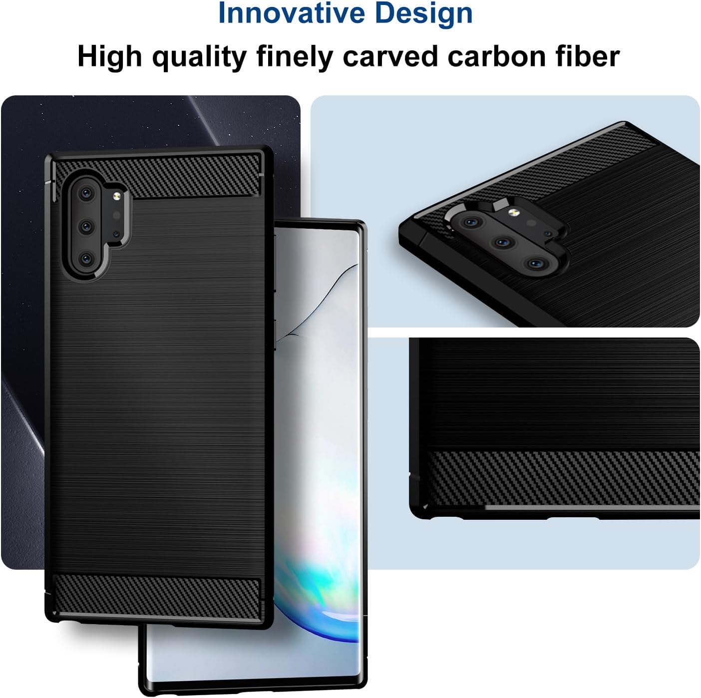 Funda compatible con Samsung Galaxy Note 10 Plus, funda delgada para teléfono con absorción de golpes, funda protectora de goma TPU de fibra de