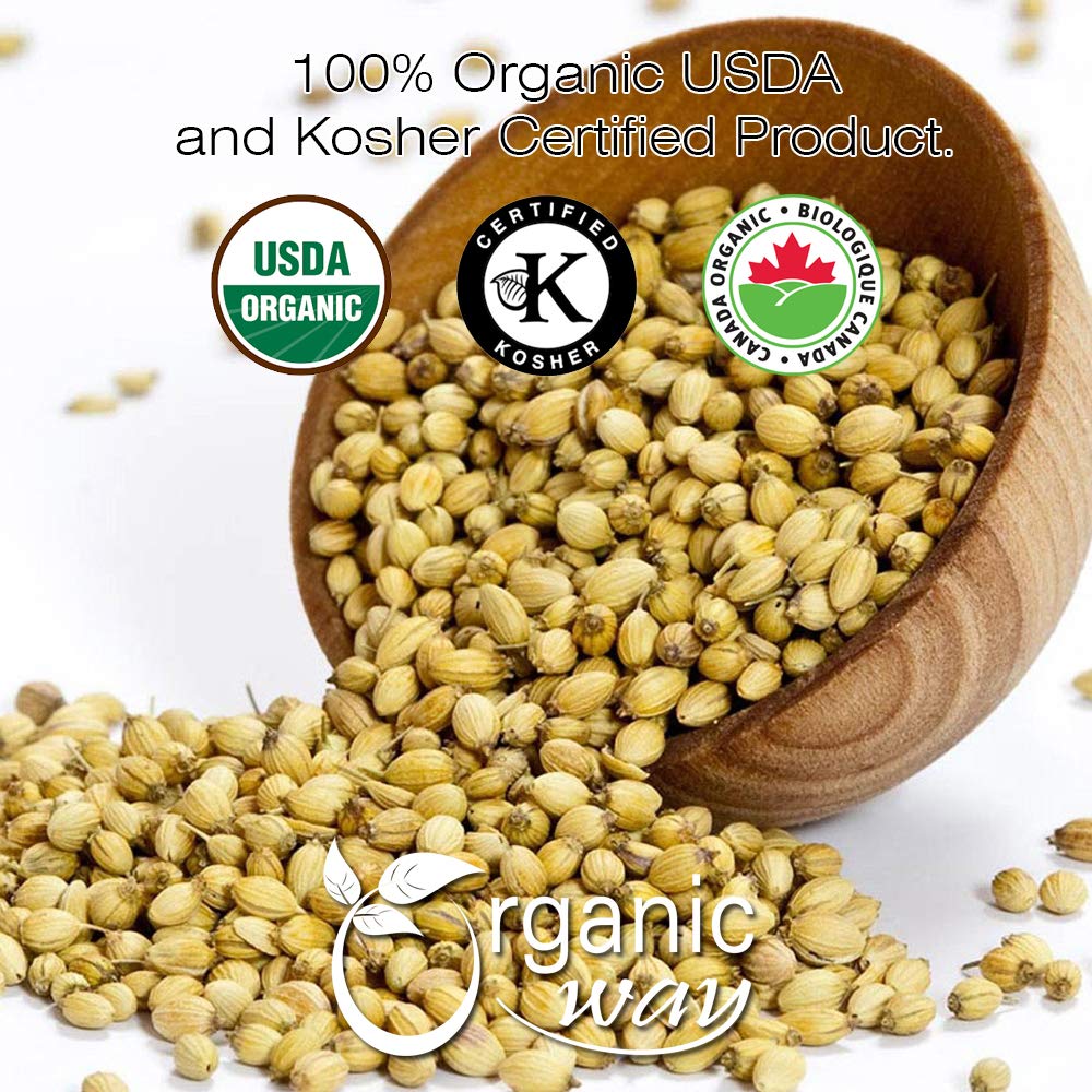 Organic Way Cilantro entero prémium (Coriandrum sativum)  Añade sabor y aroma  Certificado orgánico y Kosher  Vegano, sin OMG y sin gluten