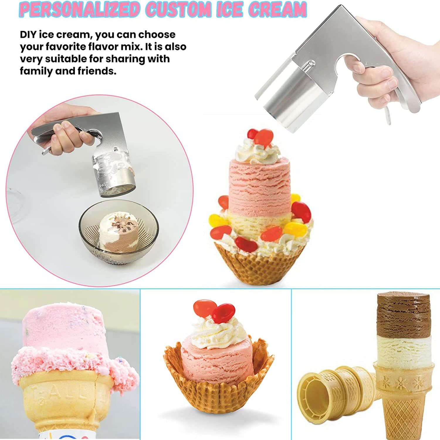 Cuchara cilíndrica para helado, cuchara de helado de acero inoxidable con liberación de gatillo, cuchara de helado de gran volumen, cuchara