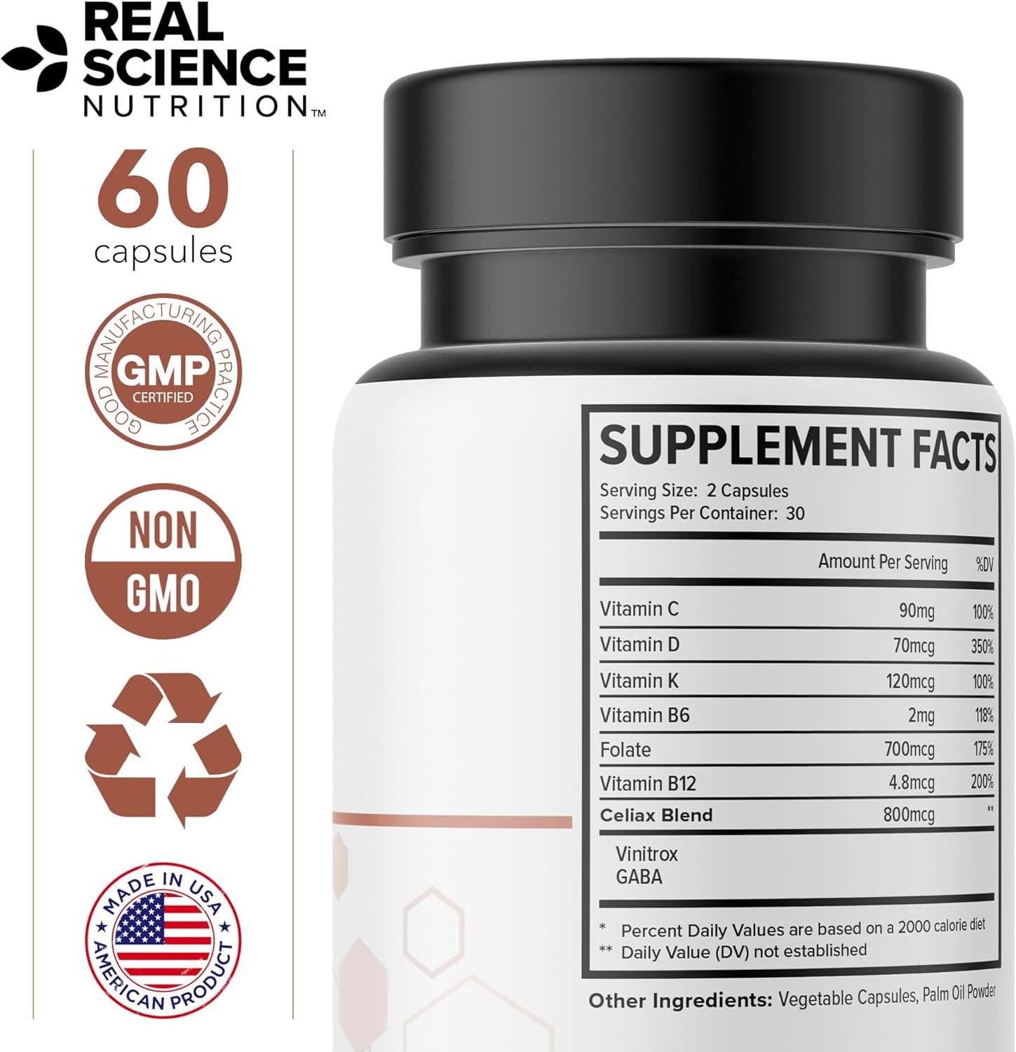 Real Science Nutrition Celi-Act Miracle es un suplemento natural para apoyar las molestias celíacas y la salud digestiva