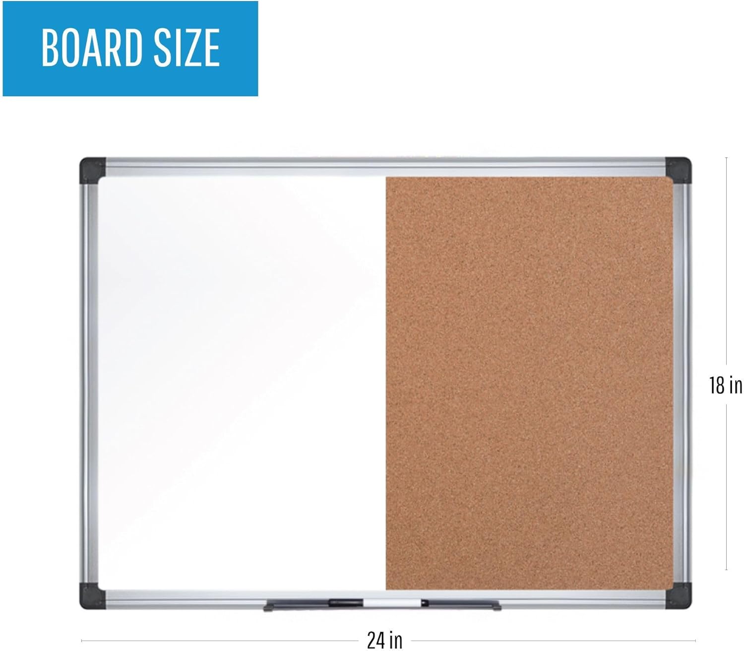 MasterVision Maya Series – Tablero de anuncios de corcho de borrado en seco, para montaje en pared, corcho autorreparable, 18 x 24 pulgadas, marco