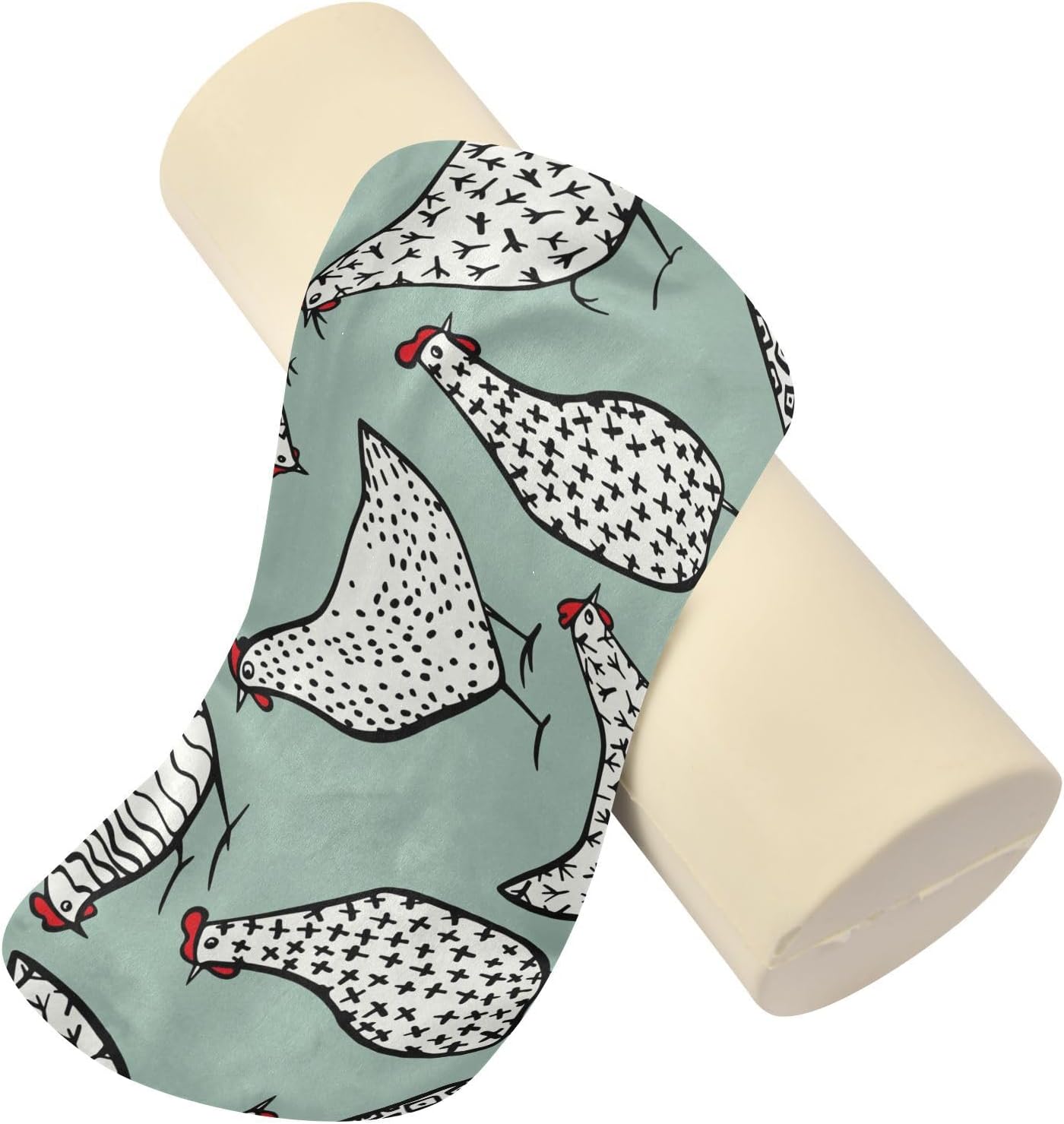 Hand Drawn Chickens Round Bolster Pillow Neck Roll Pillows Round Pillow Insert Cylinder Pillow for Knees Neck Support Pillows for Sleeping