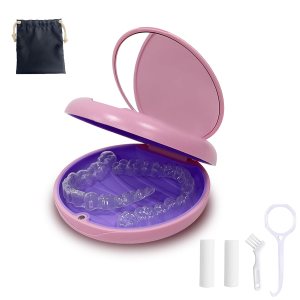 Estuche de retención, estuche de alineador con espejo, soporte de retención redondo con herramienta de eliminación de alineador, masticables y Estuche de retención, estuche de alineador con espejo, soporte de retención redondo con herramienta de eliminación de alineador, masticables y