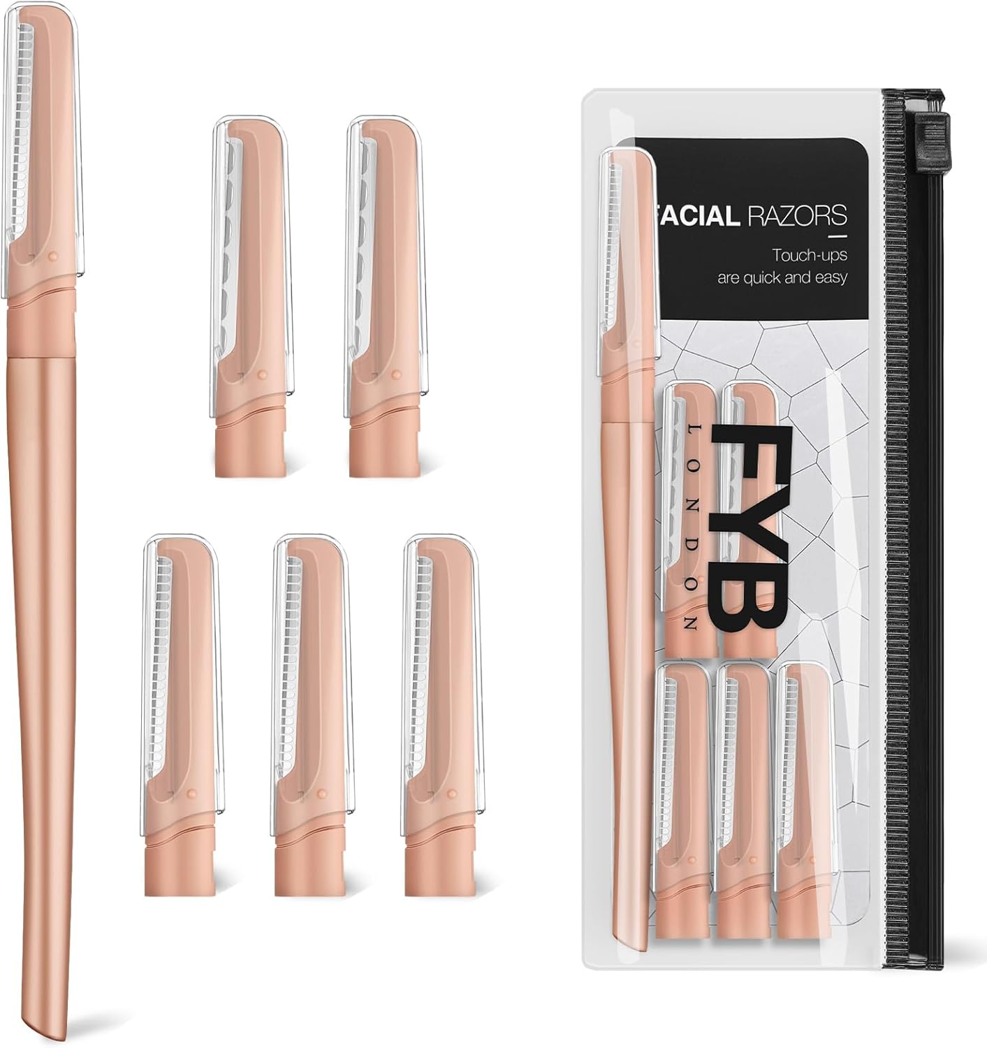 FYB Recortadoras de cejas, para mujeres y hombres, 5 piezas de acero inoxidable con cubierta de seguridad, multiusos, 2 exfoliantes y 3 recortadores