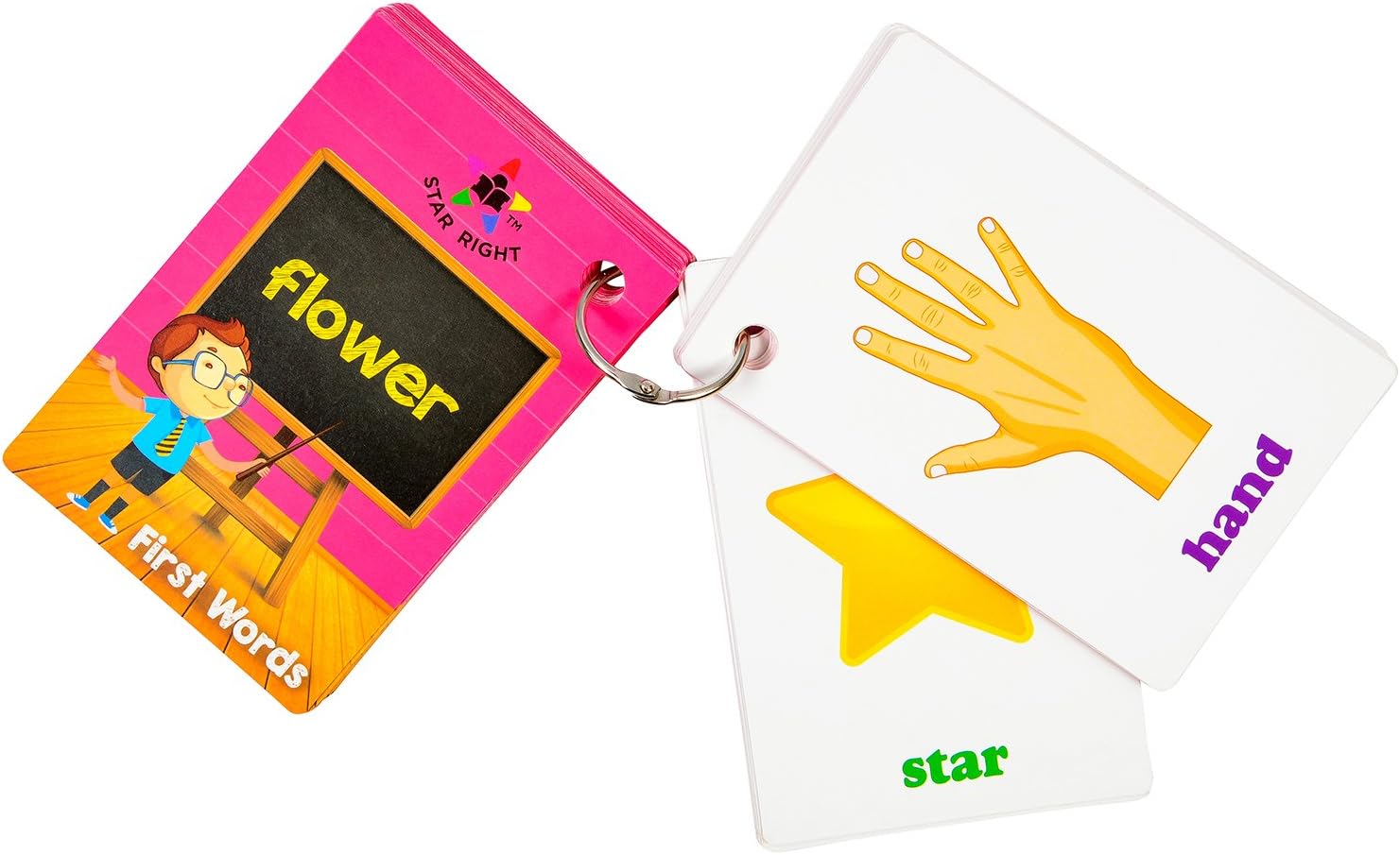 Star Right First Words – Tarjetas flash con arte realista, 36 tarjetas, con 1 anillo, para edades de prekínder y K