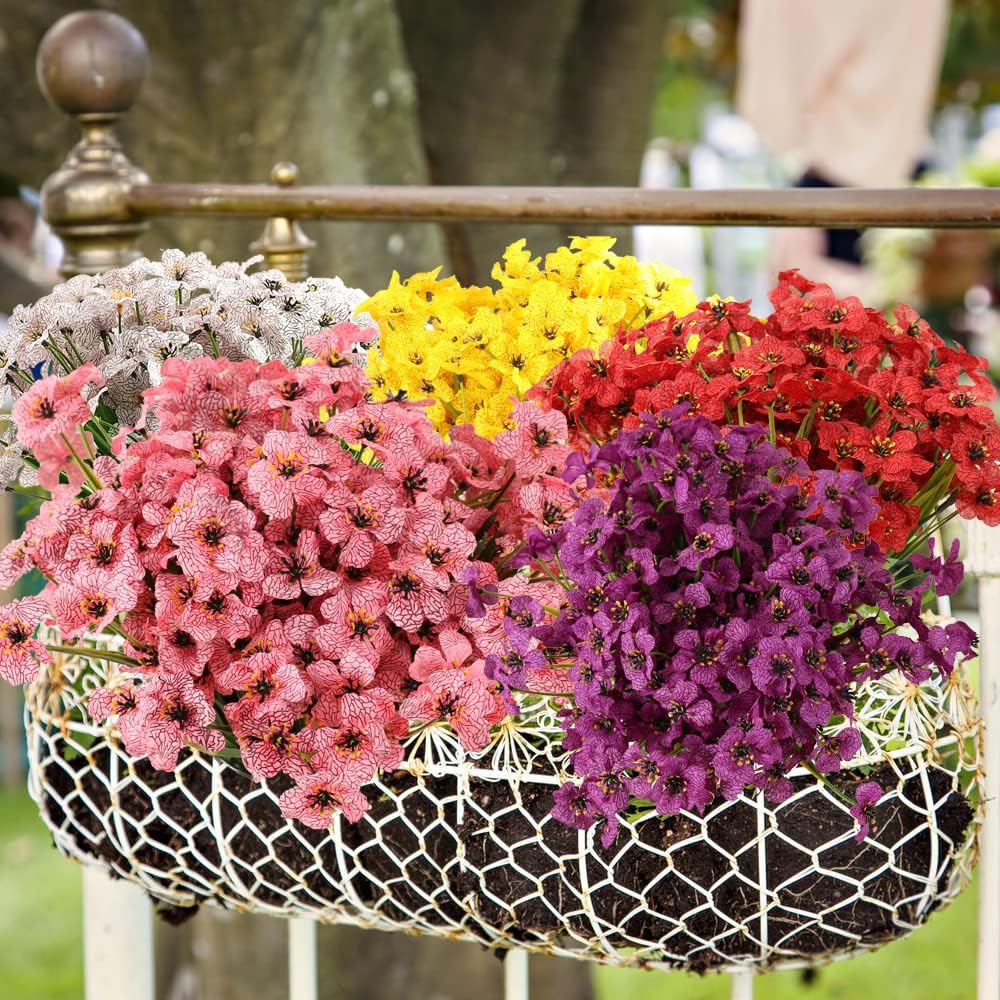 VAIZIQ Flores artificiales de otoño para exteriores, 12 racimos de plantas y flores para exteriores, resistentes a los rayos UV, flores falsas que