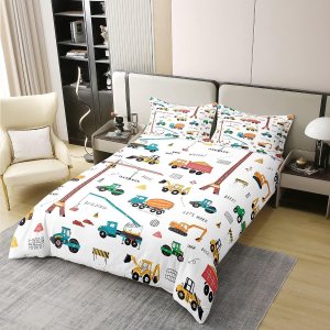 Juego de funda de edredón 100% algodón para excavadora tamaño queen, tractor, maquinaria, camiones, ropa de cama para niños y niños, funda de Juego de funda de edredón 100% algodón para excavadora tamaño queen, tractor, maquinaria, camiones, ropa de cama para niños y niños, funda de