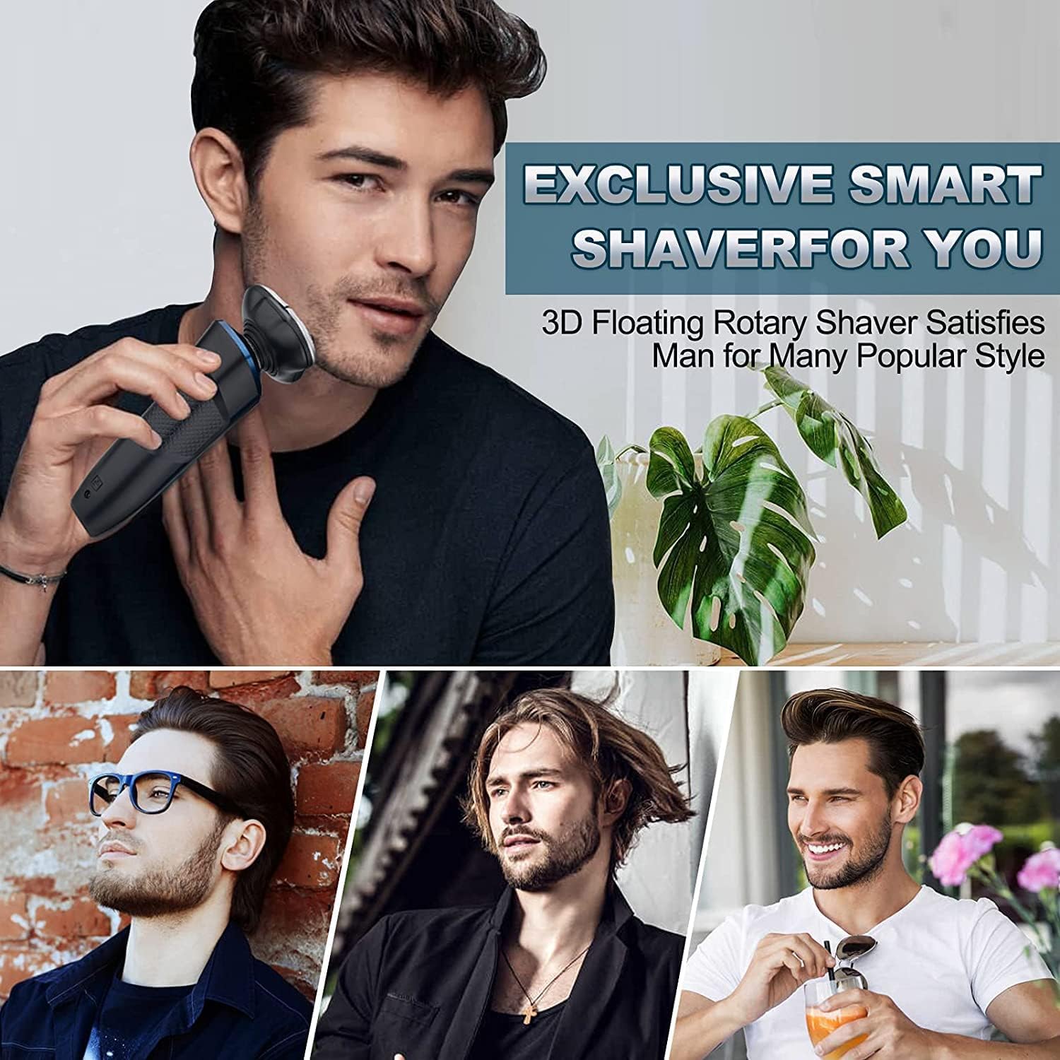 Viatia Maquinilla de afeitar eléctrica para hombres, afeitadora eléctrica inalámbrica recargable 3D rotativa para hombres, afeitadora húmeda y seca,