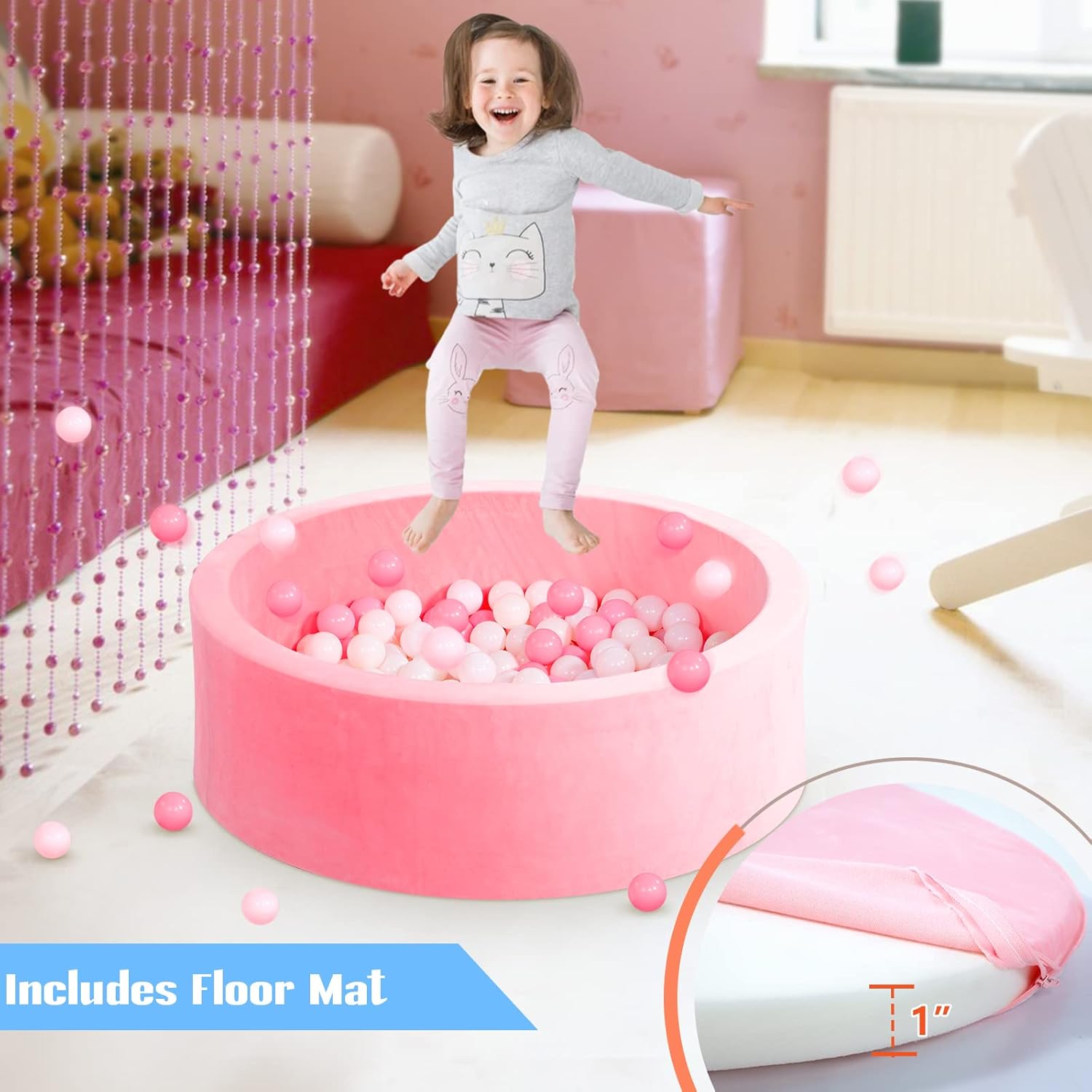 Piscina de bolas para bebés para niños pequeños, piscina de bolas de terciopelo de leche rosa duradero, corralito de juegos suave, regalo y juguetes
