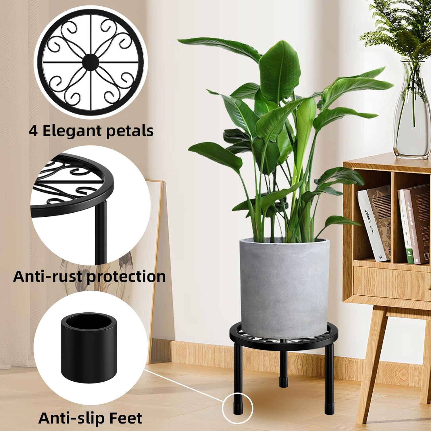 Paquete de 5 soportes de metal para plantas de hierro para exteriores, soporte para macetas en maceta, soporte para plantas en maceta, contenedor de