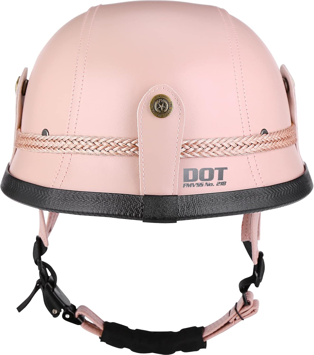 Medio casco de motocicleta retro alemán hecho a mano de cuero de media cara hebilla de liberación rápida y gafas – aprobado por DOT