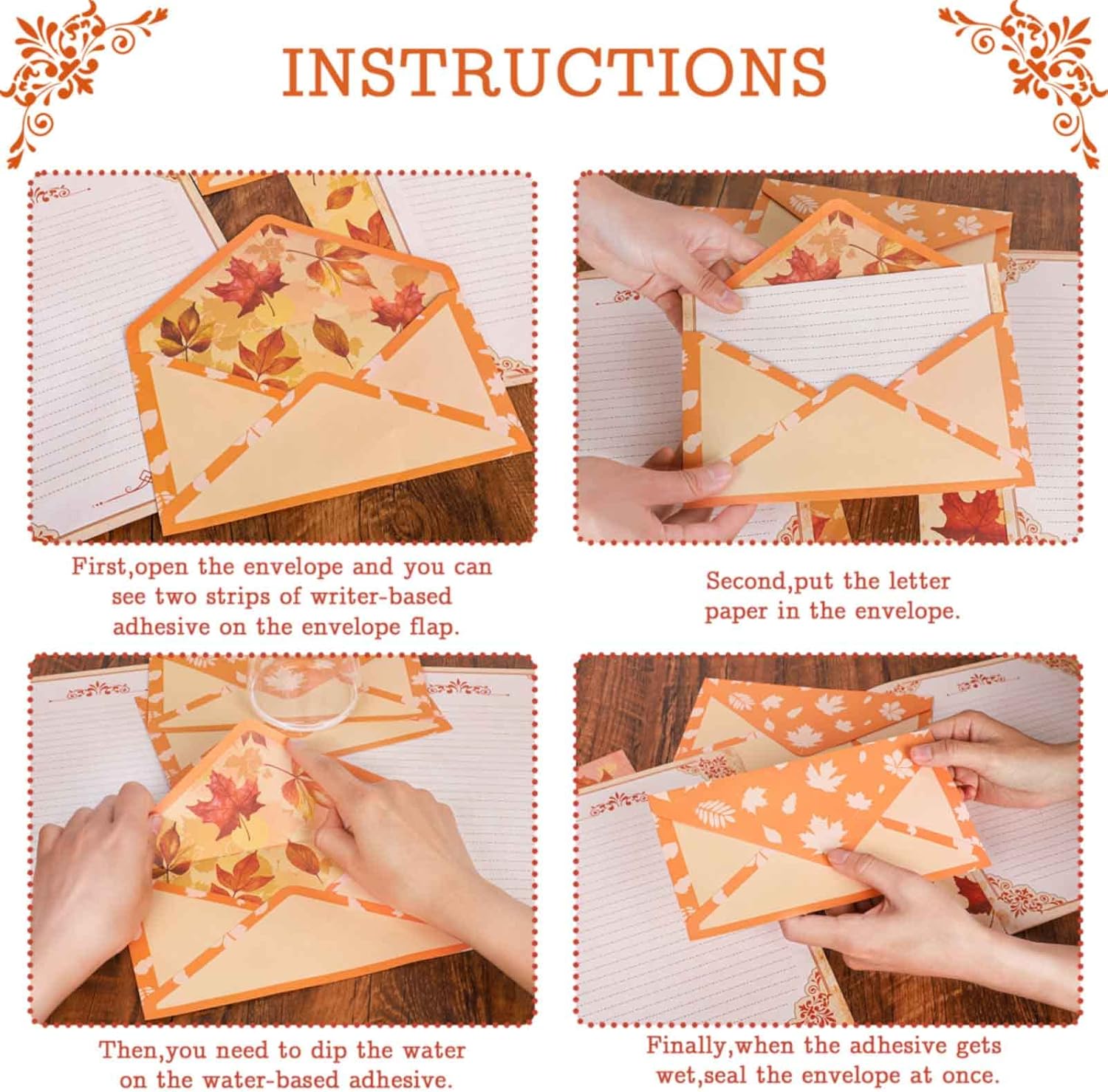 AnyDesign 48 piezas de papel de papelería de otoño con hojas de otoño y 24 piezas de sobres autosellantes, papel impreso en acuarela de Acción de
