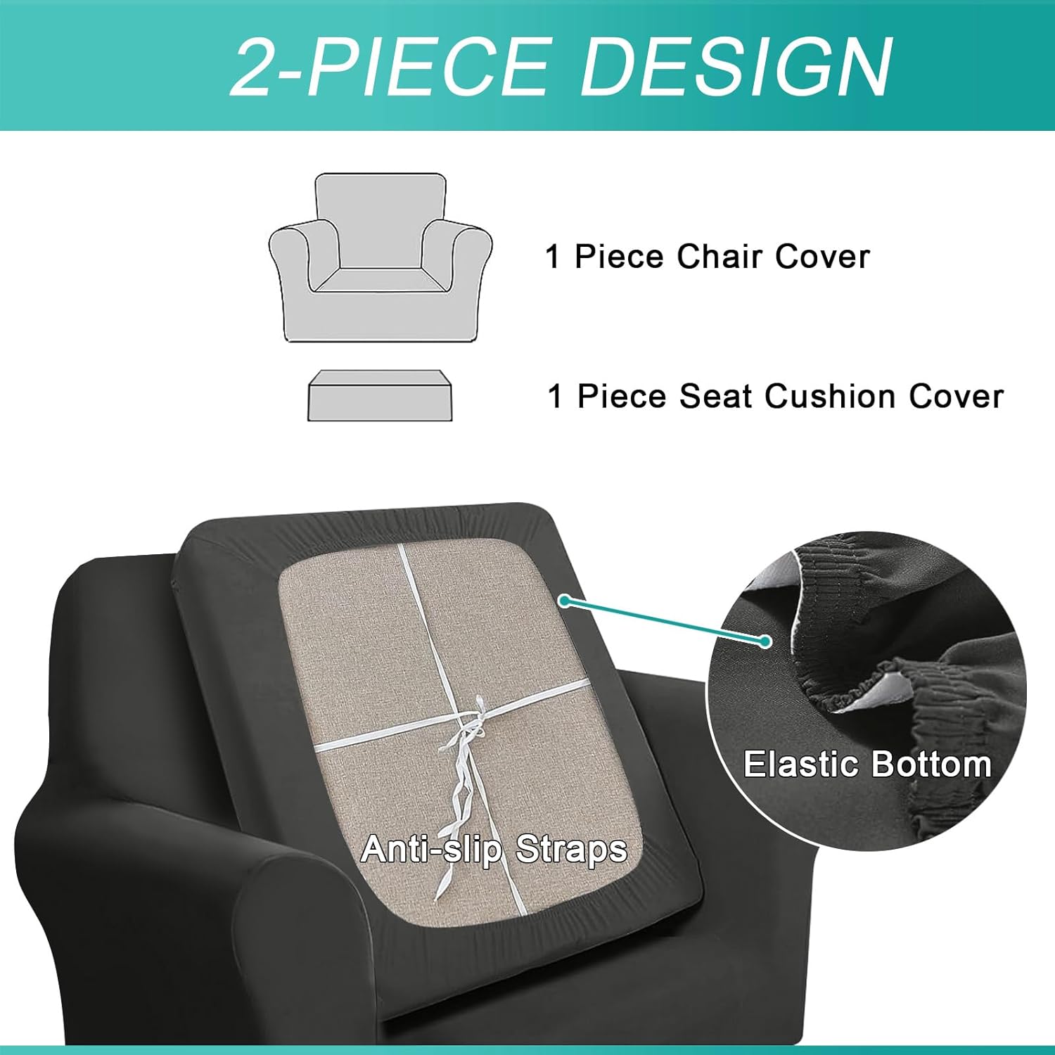 HDCAXKJ Juego de 2 fundas para sillones 100 % impermeables para sala de estar, fundas elásticas para sofá con brazos, fundas protectoras lavables