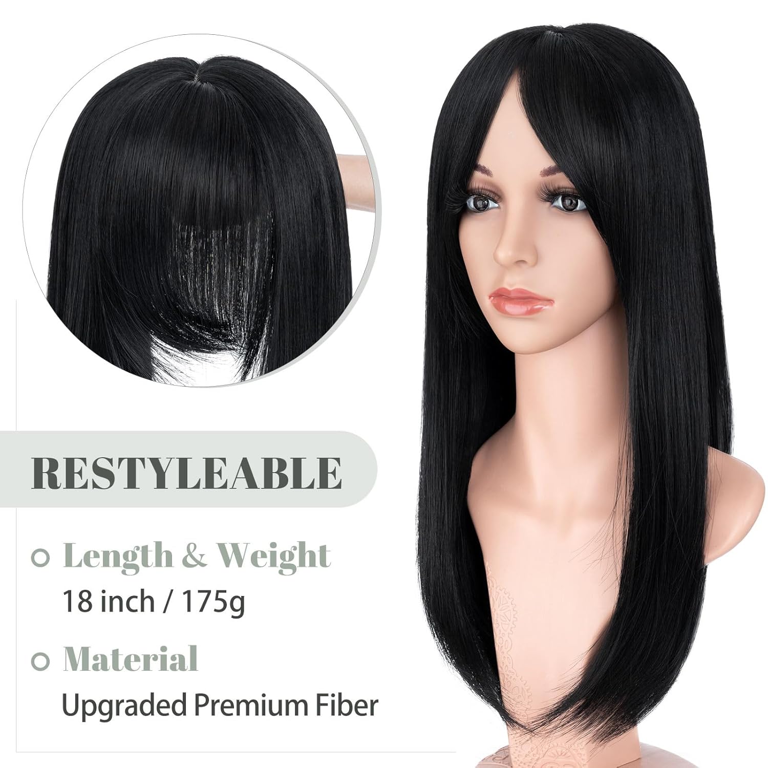 MY-LADY Toppers para mujer con cabello fino de 18 pulgadas, piezas de cabello para mujer, pelucas con flequillo de 6 x 6 pulgadas, base de encaje