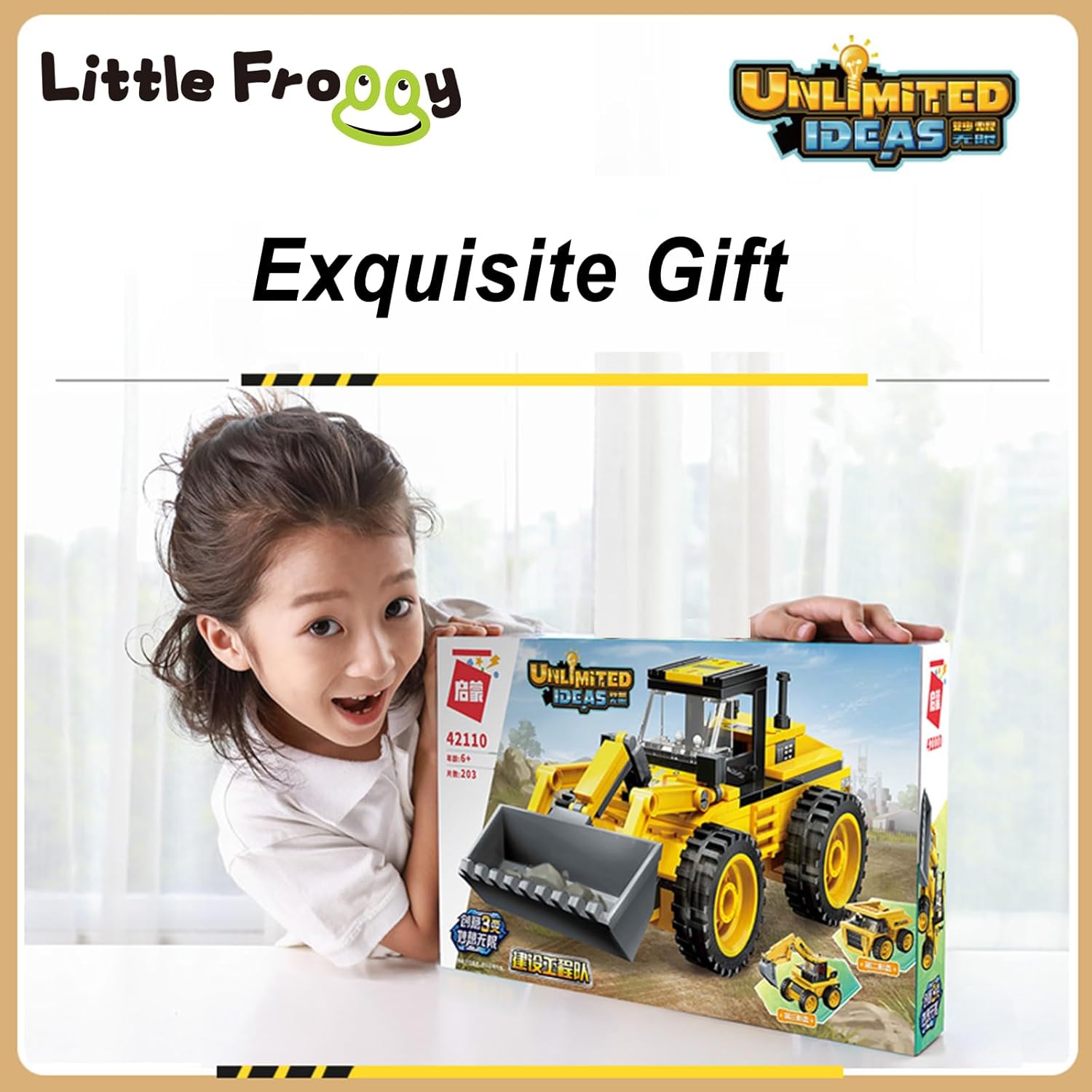 LITTLE FROGGY Vehículo de construcción urbano 3 en 1 con excavadora de ingeniería, cargador de camión volquete compatible con bloques Lego para