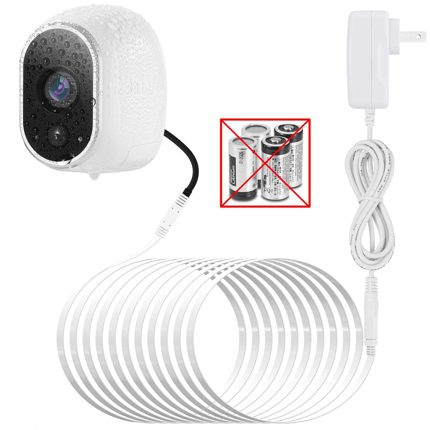 Adaptador de corriente compatible con Arlo (reemplazo CR123A), con cable de 25 pies24.6 ft resistente a la intemperie para exteriores alimenta