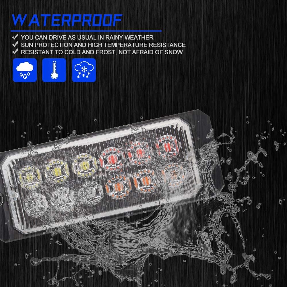 Teguangmei Luces estroboscópicas LED de emergencia, 2 x 12 LED rojoámbarblancoazul, montaje en superficie, rejilla intermitente, advertencia de